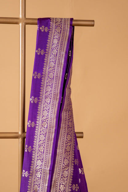 Purple Pure Katan Banarasi Saree with Traditional Border & Floral Motifs