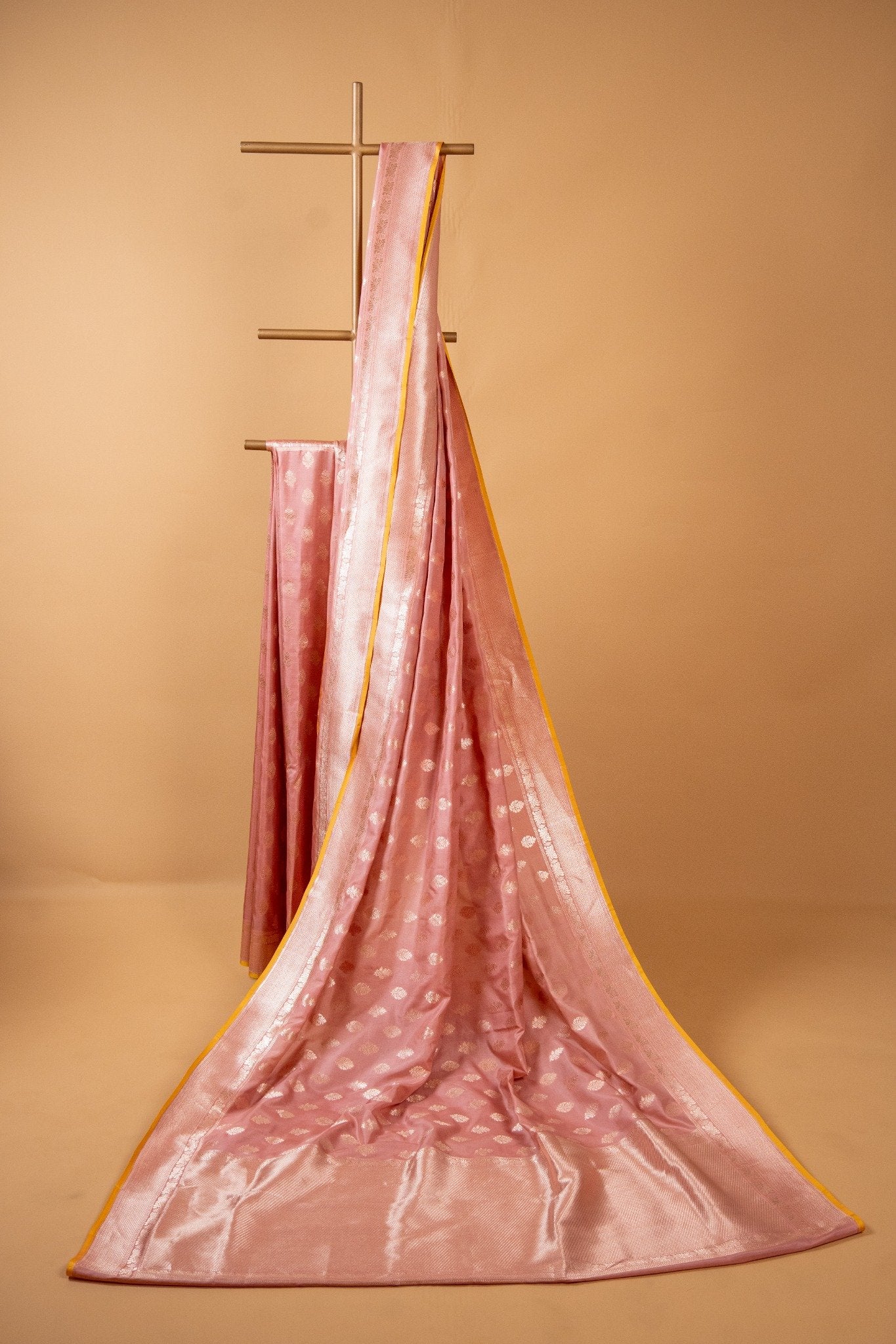 Peach Pure Katan Banarasi Saree with Traditional Motif