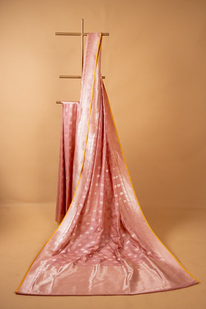 Peach Pure Katan Banarasi Saree with Traditional Motif