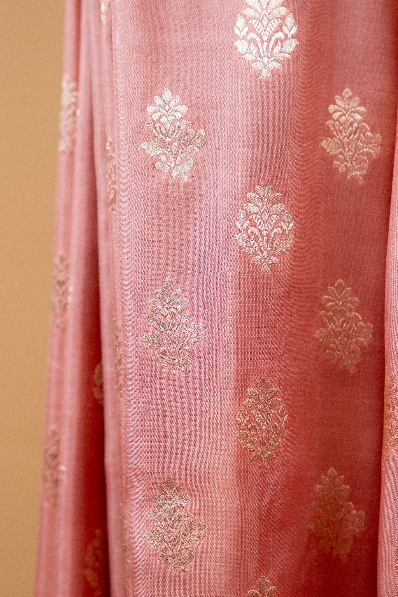 Peach Pure Katan Banarasi Saree with Traditional Motif