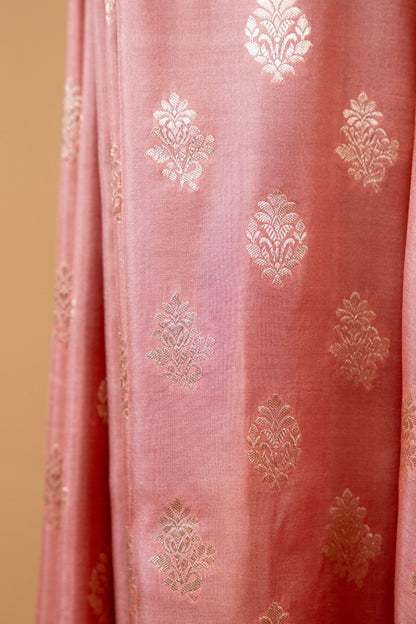 Peach Pure Katan Banarasi Saree with Traditional Motif