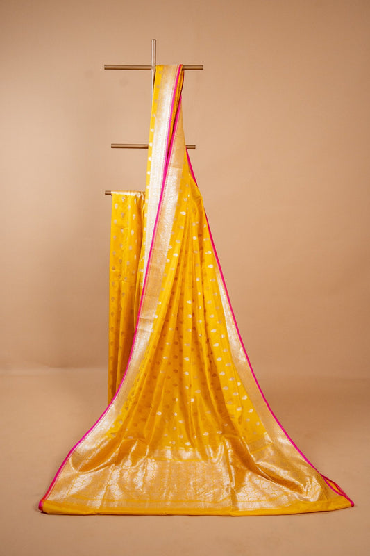 Pure Katan Banarasi Silk Saree With Small Motif - Atulyakarigari