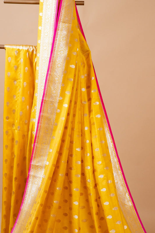 Pure Katan Banarasi Silk Saree With Small Motif - Atulyakarigari