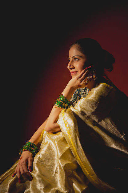 Antique Gold Tissue Silk Saree
