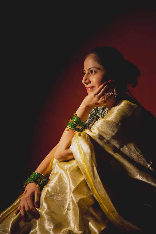 Antique Gold Tissue Silk Saree