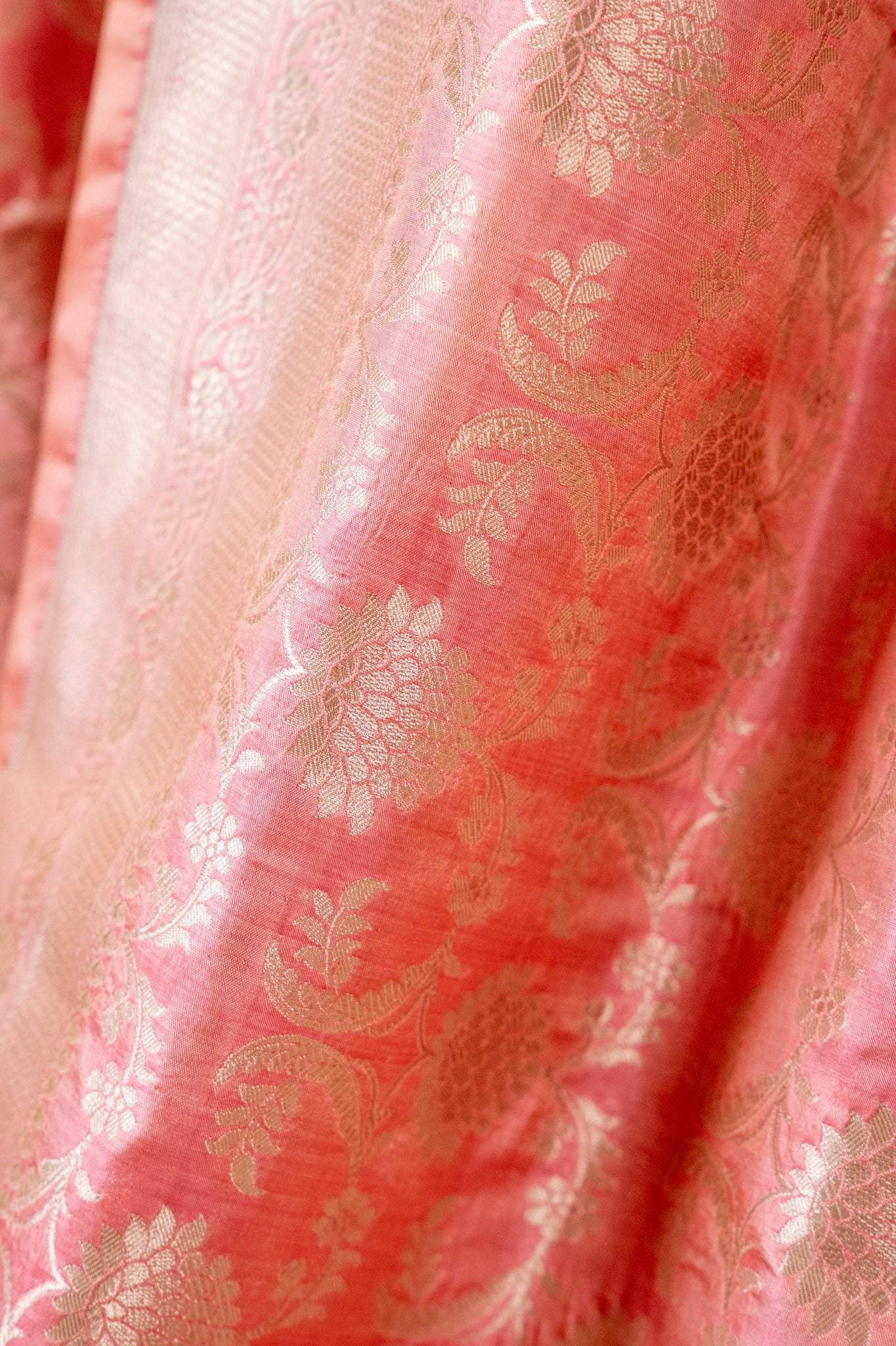 Pastel Pink Banarasi Pure Katan Silk Saree with Intricate Bel Motif