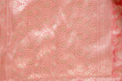 Pastel Pink Banarasi Pure Katan Silk Saree with Intricate Bel Motif