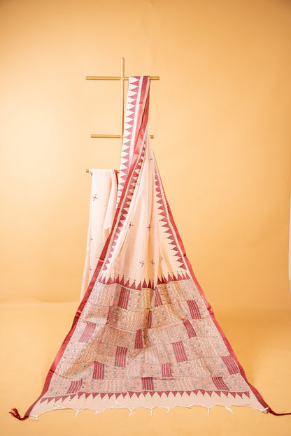 Multicoloured Pure Kantha Cotton Saree with Hand Embroidery