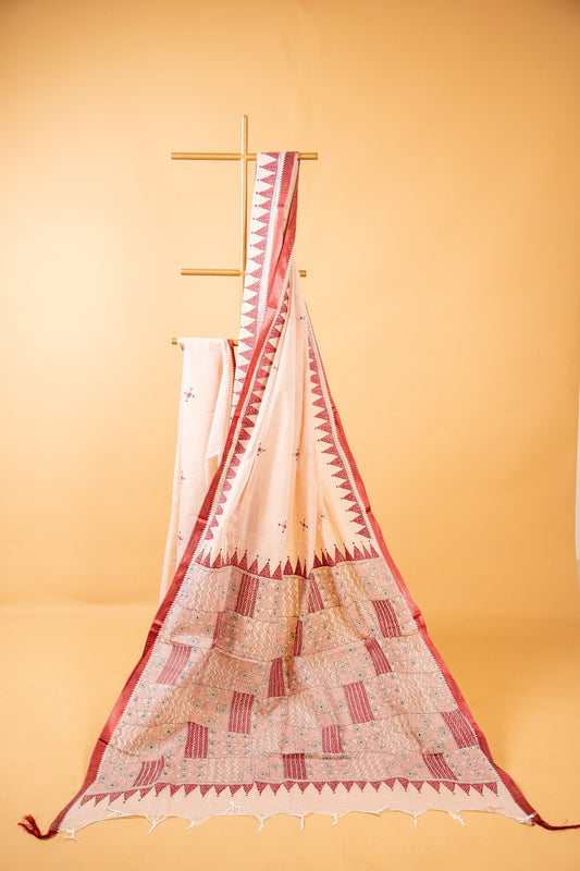 Multicoloured Pure Kantha Cotton Saree with Hand Embroidery