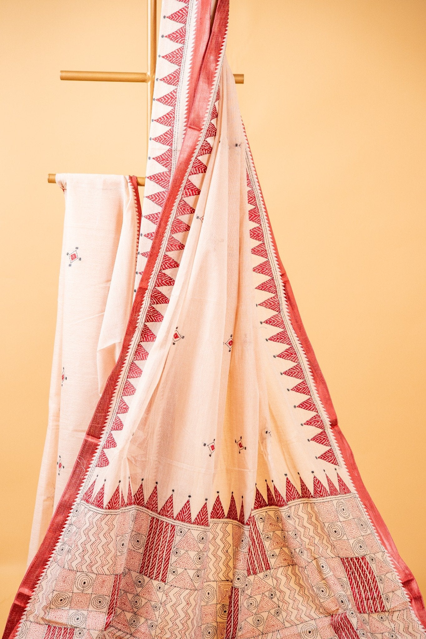 Multicoloured Pure Kantha Cotton Saree with Hand Embroidery