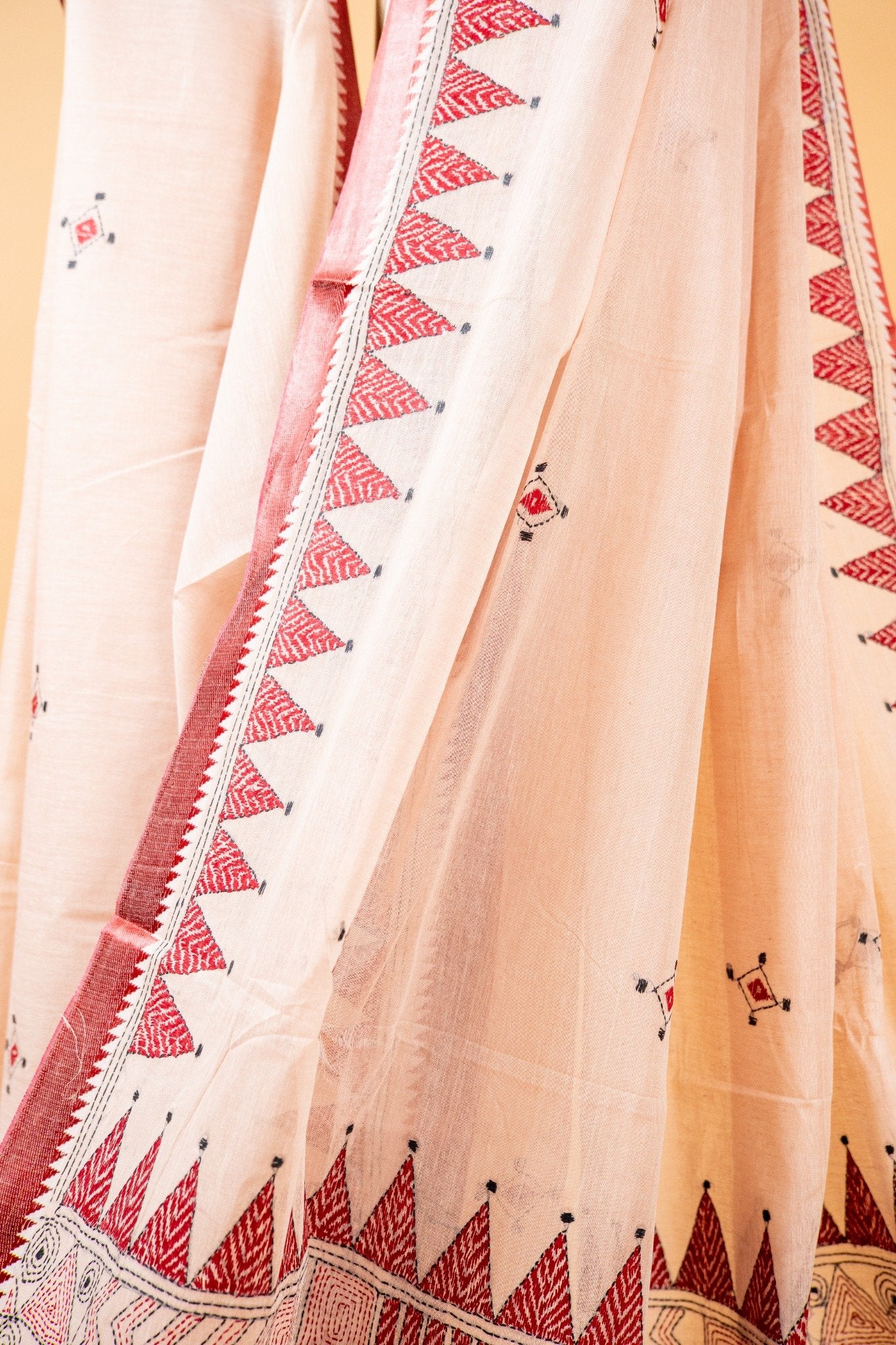 Multicoloured Pure Kantha Cotton Saree with Hand Embroidery