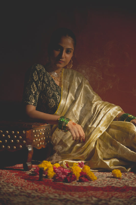 Antique Gold Tissue Silk Saree
