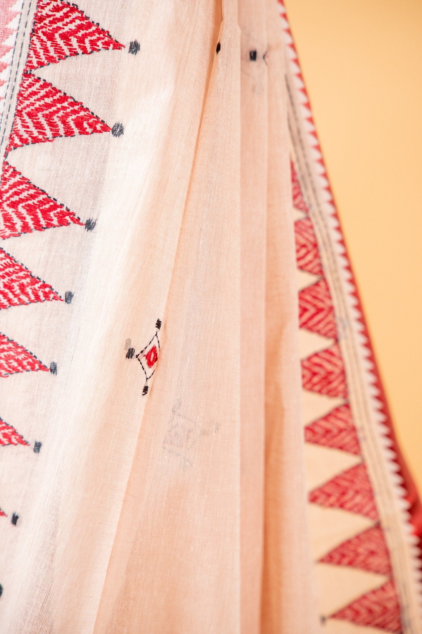 Multicoloured Pure Kantha Cotton Saree with Hand Embroidery