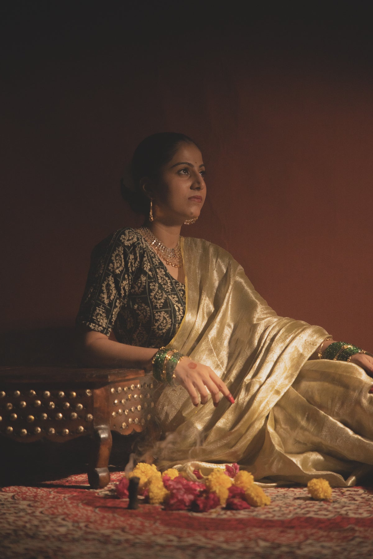 Antique Gold Tissue Silk Saree