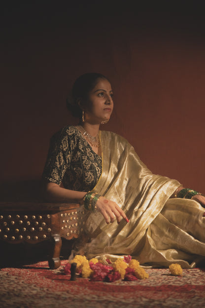 Antique Gold Tissue Silk Saree