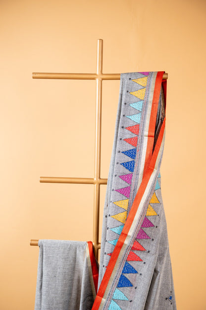 Pure Kantha Cotton Saree with Multicoloured Hand Embroidery