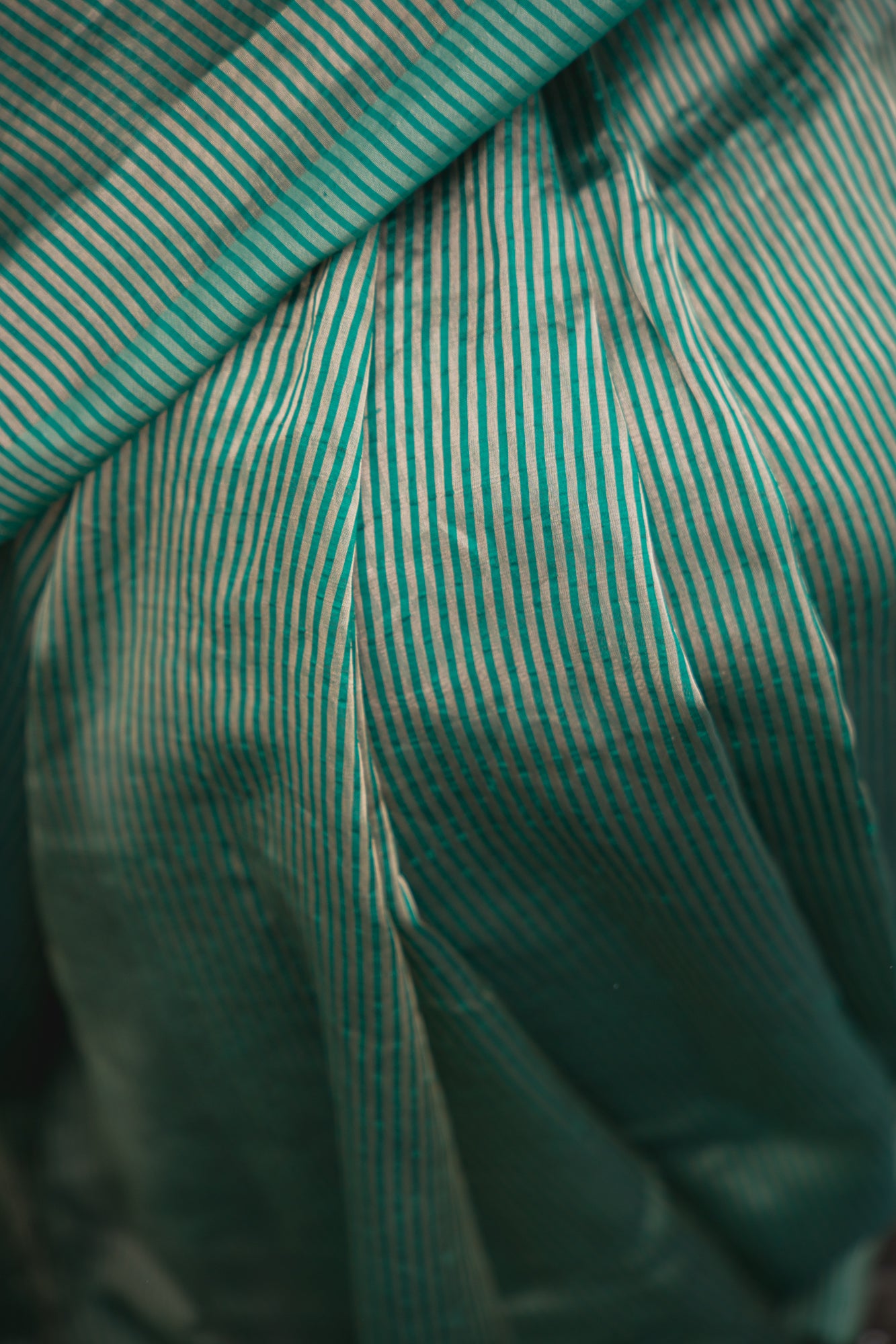 Emerald Green Tissue Silk Saree with Golden Zari | Atulya Karigari