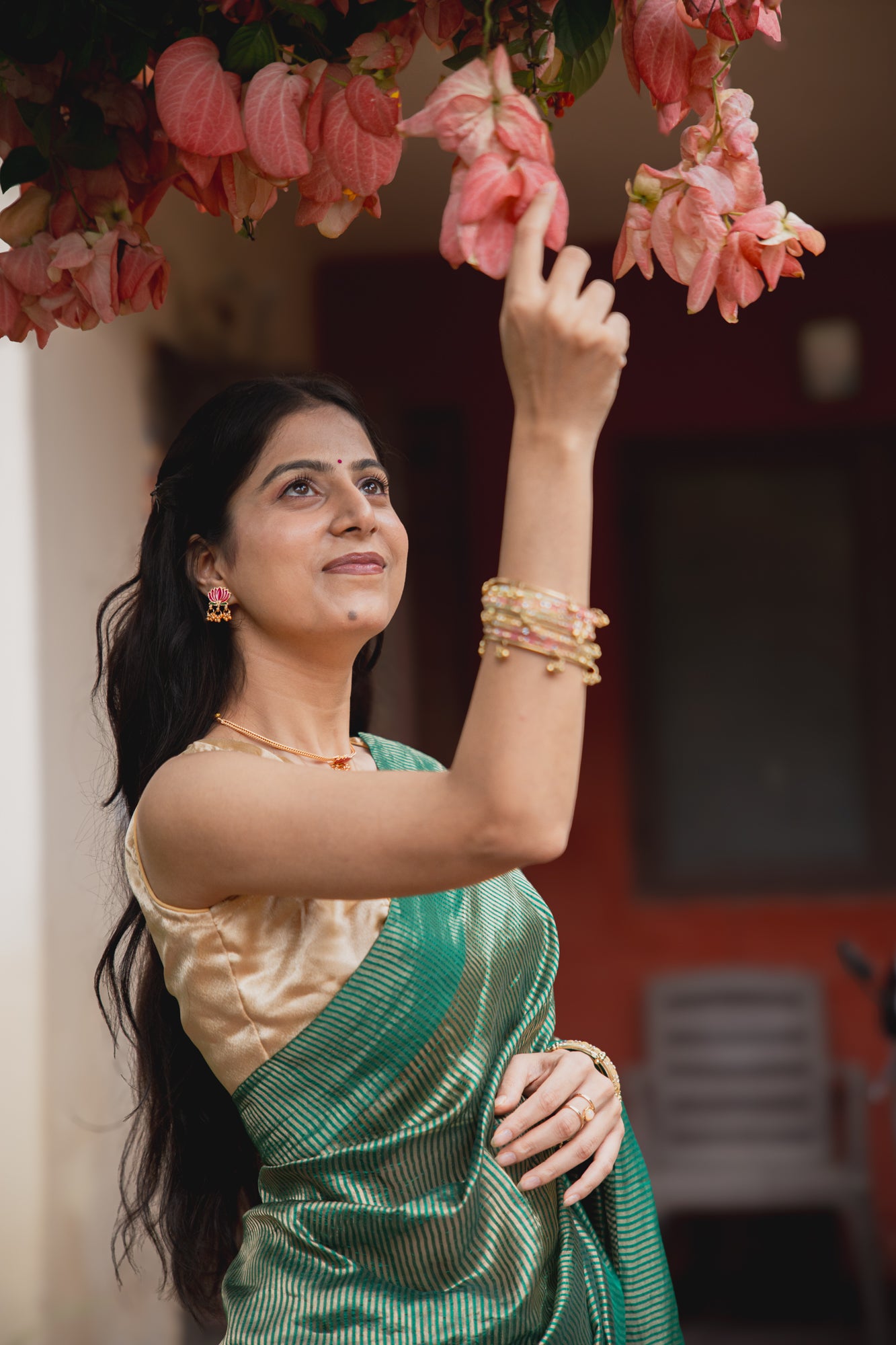 Emerald Green Tissue Silk Saree with Golden Zari | Atulya Karigari
