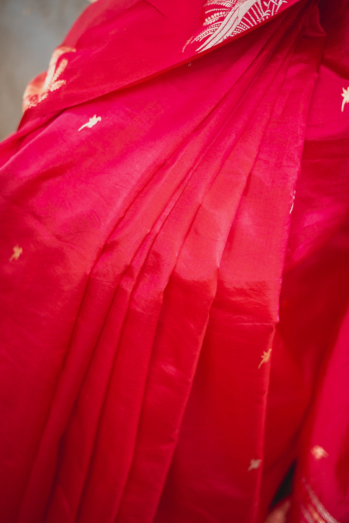 Rani Pink Banarasi Silk Saree with Parrot Motifs | Atulya Karigari
