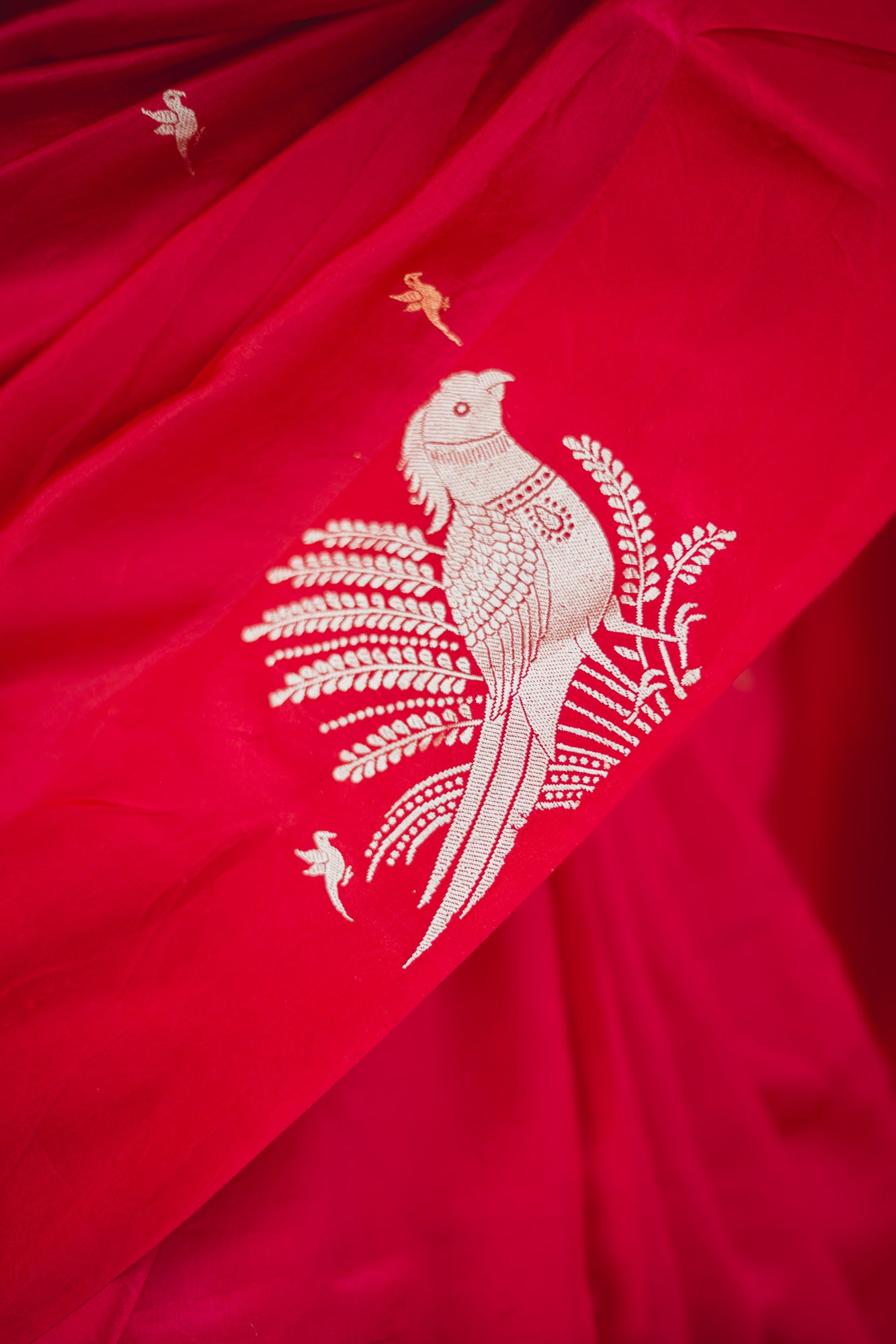 Rani Pink Banarasi Silk Saree with Parrot Motifs | Atulya Karigari