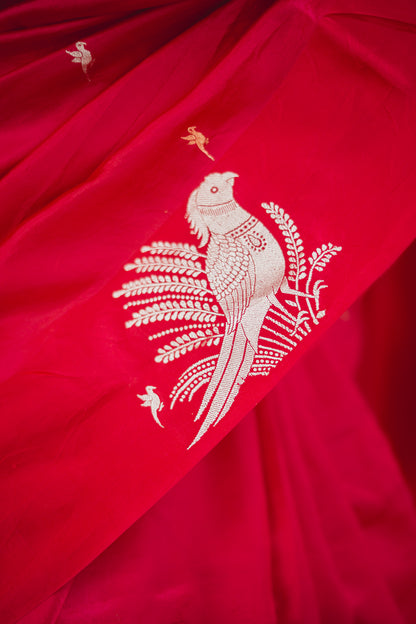 Rani Pink Banarasi Silk Saree with Parrot Motifs | Atulya Karigari