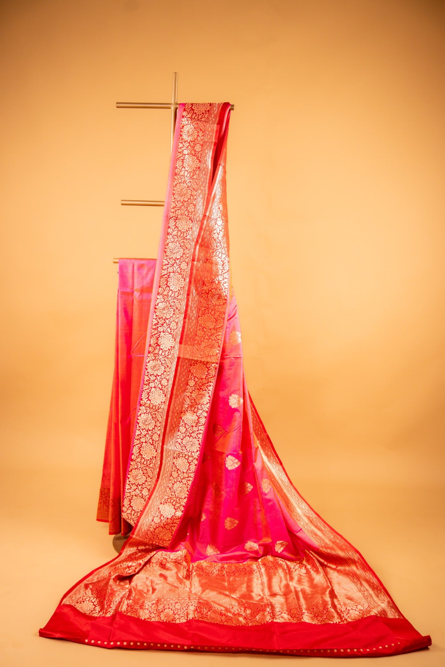 Pink Pure Katan Silk Banarasi Saree with Betel Leaf Motifs & Intricate Zari Border - Atulyakarigari