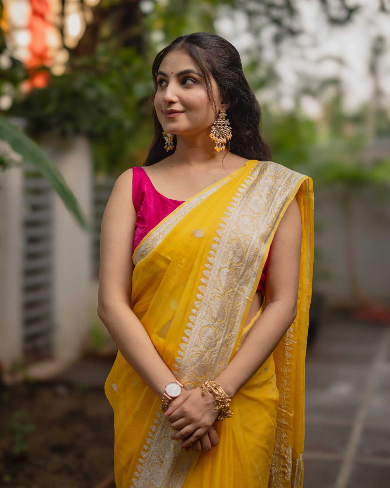 Yellow Chiffon Saree with Silver Zari | Atulya Karigari