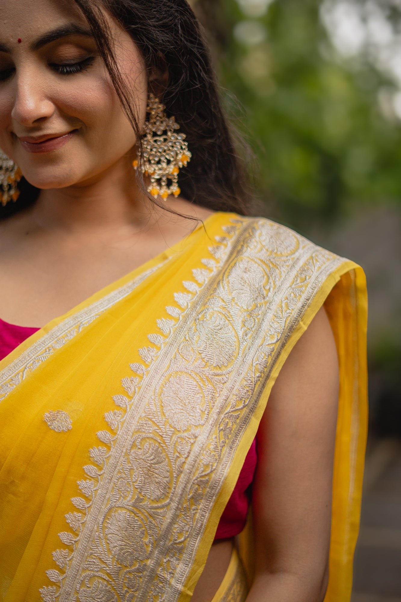 Yellow Chiffon Saree with Silver Zari | Atulya Karigari