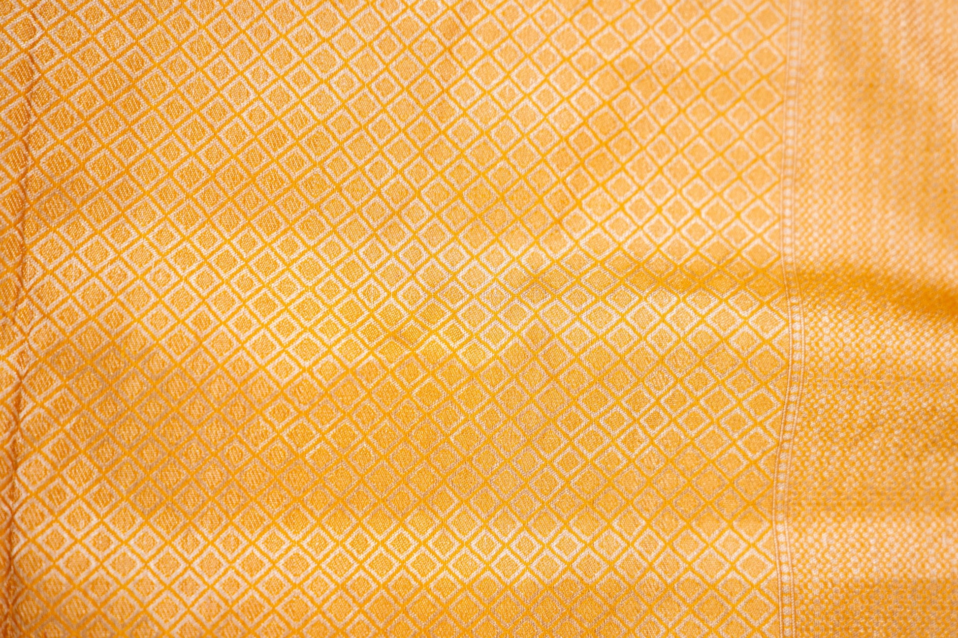 Mustard Yellow Katan Silk Banarasi Saree with Floral Buta & Zari Border - Atulyakarigari