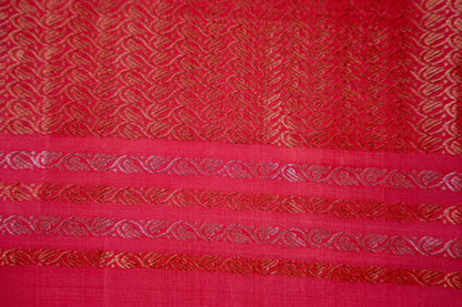 White & Red Pure Katan Silk Banarasi Saree with Nandi Motif Border - Atulyakarigari