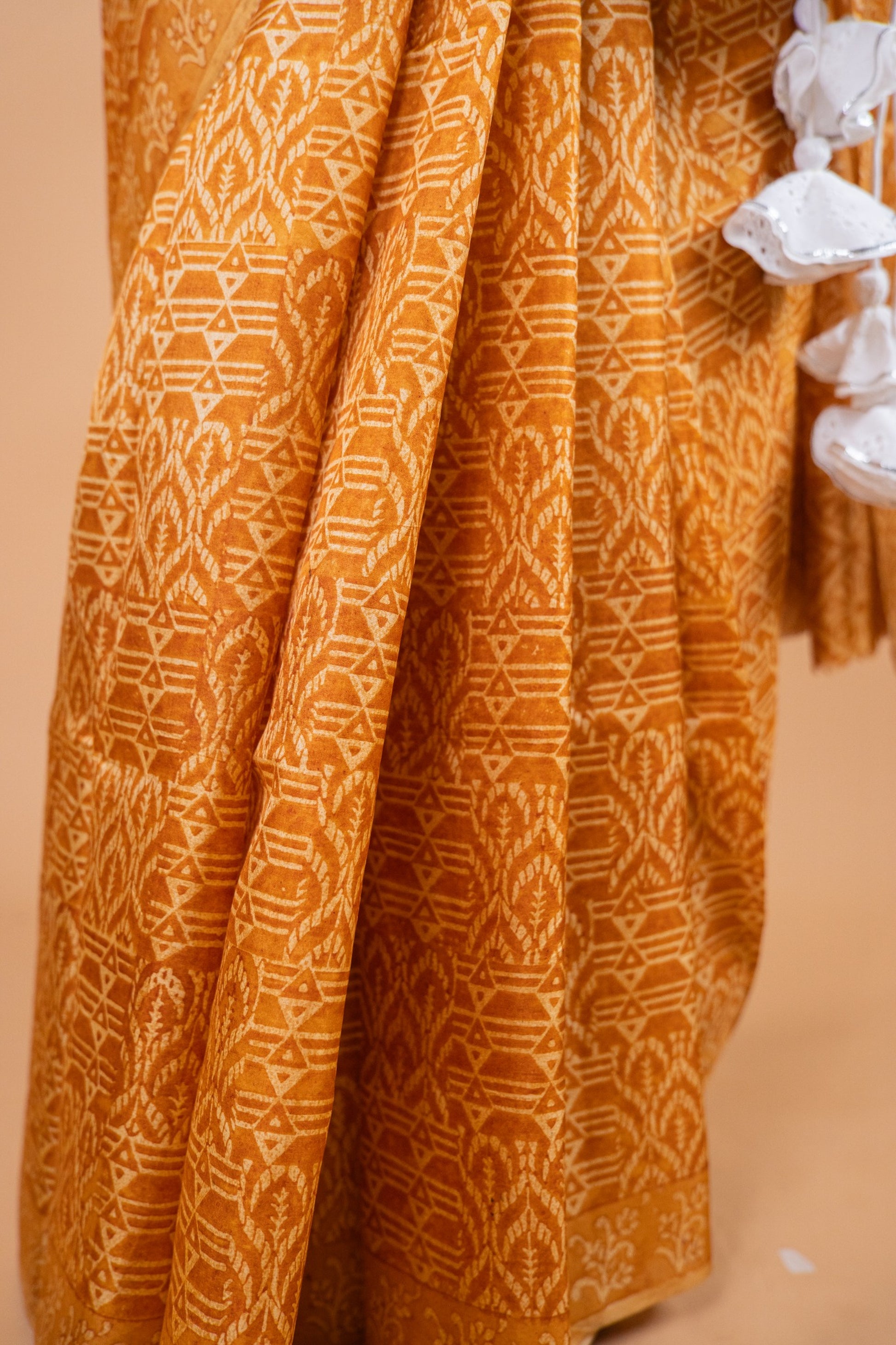 Yellow Handwoven Pure Matka Silk Saree with Hand Block Print - Atulyakarigari