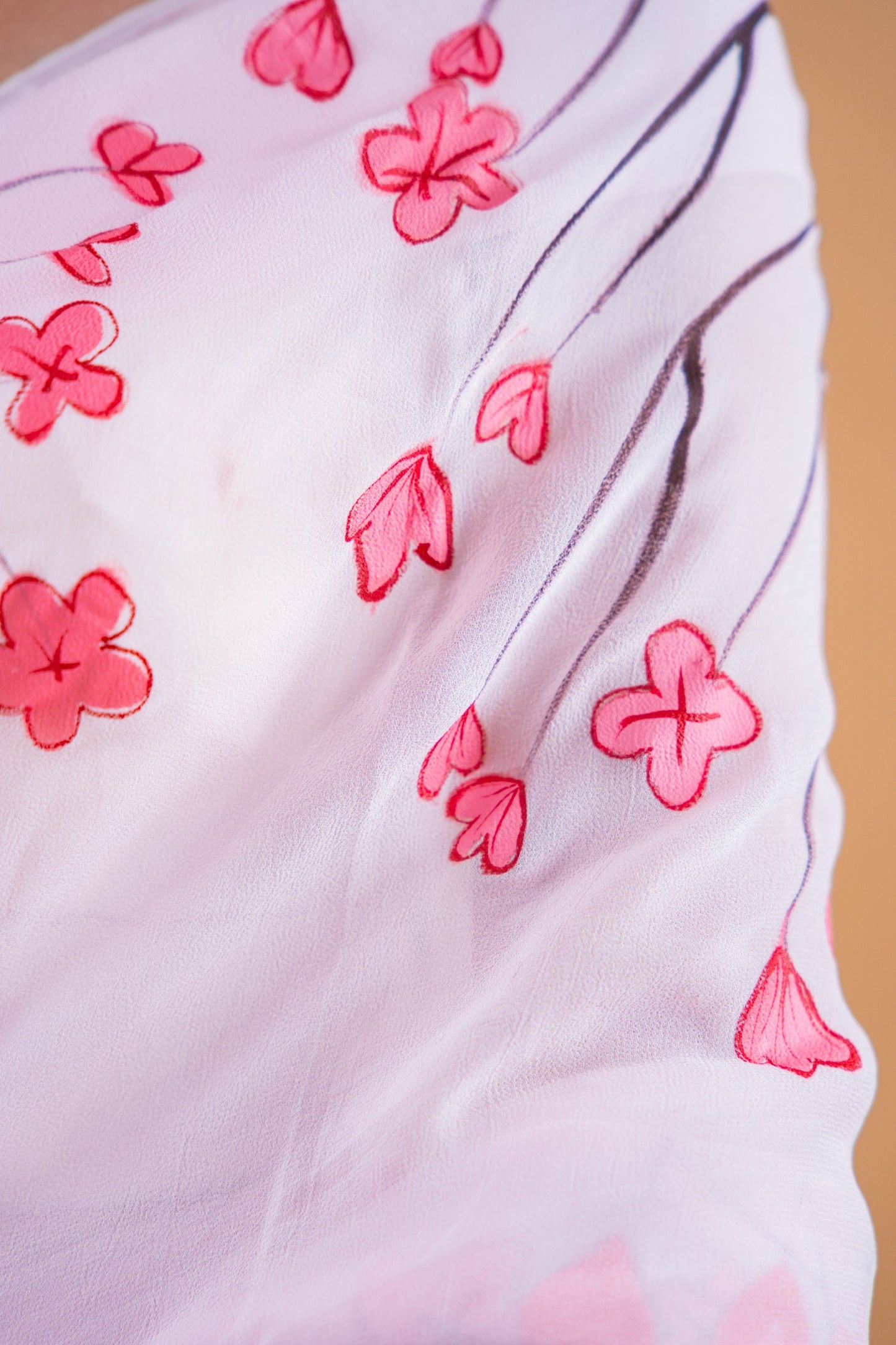 Powder Pink Hand-Painted Georgette Saree - Atulyakarigari