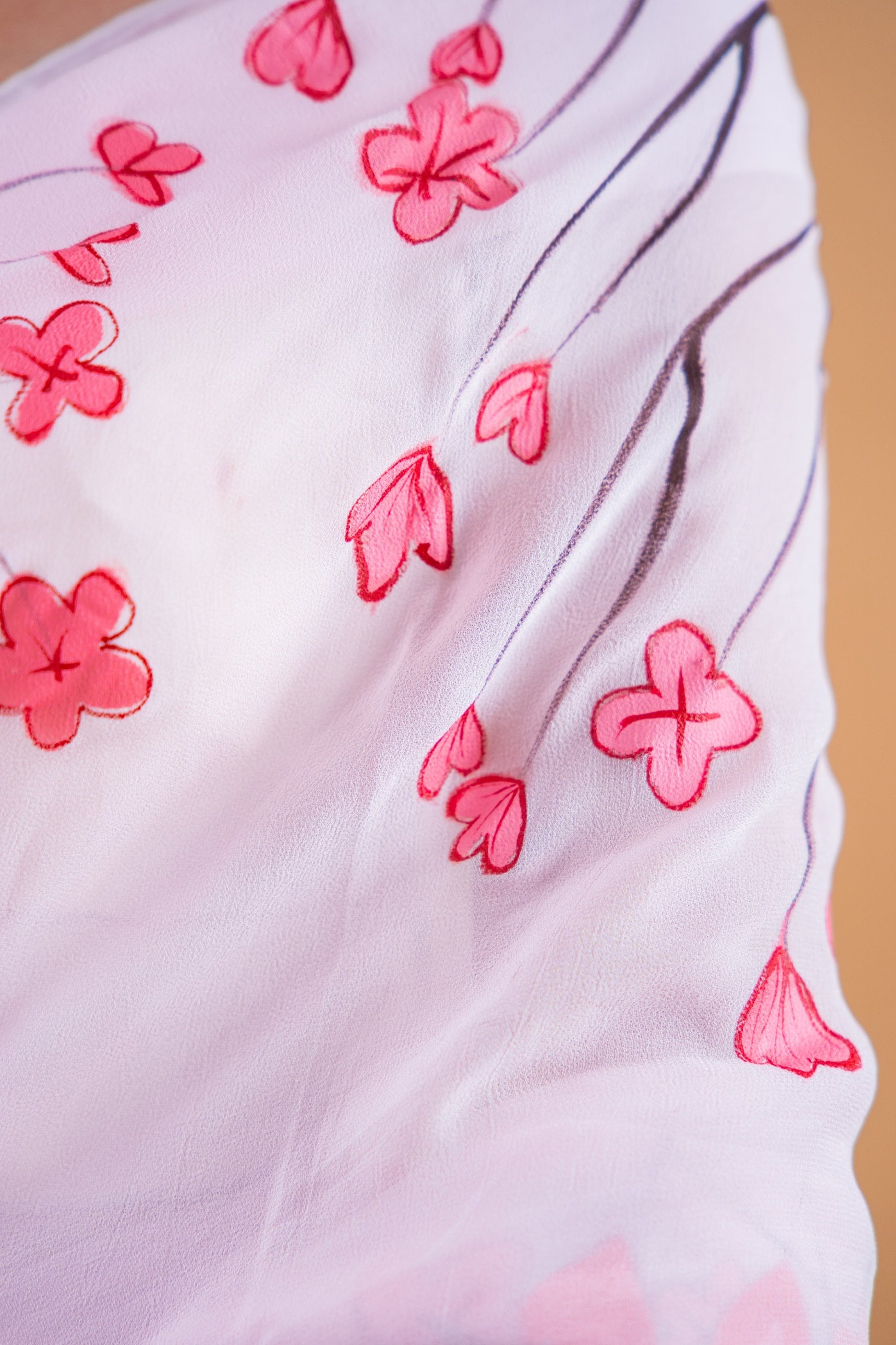 Powder Pink Hand-Painted Georgette Saree - Atulyakarigari