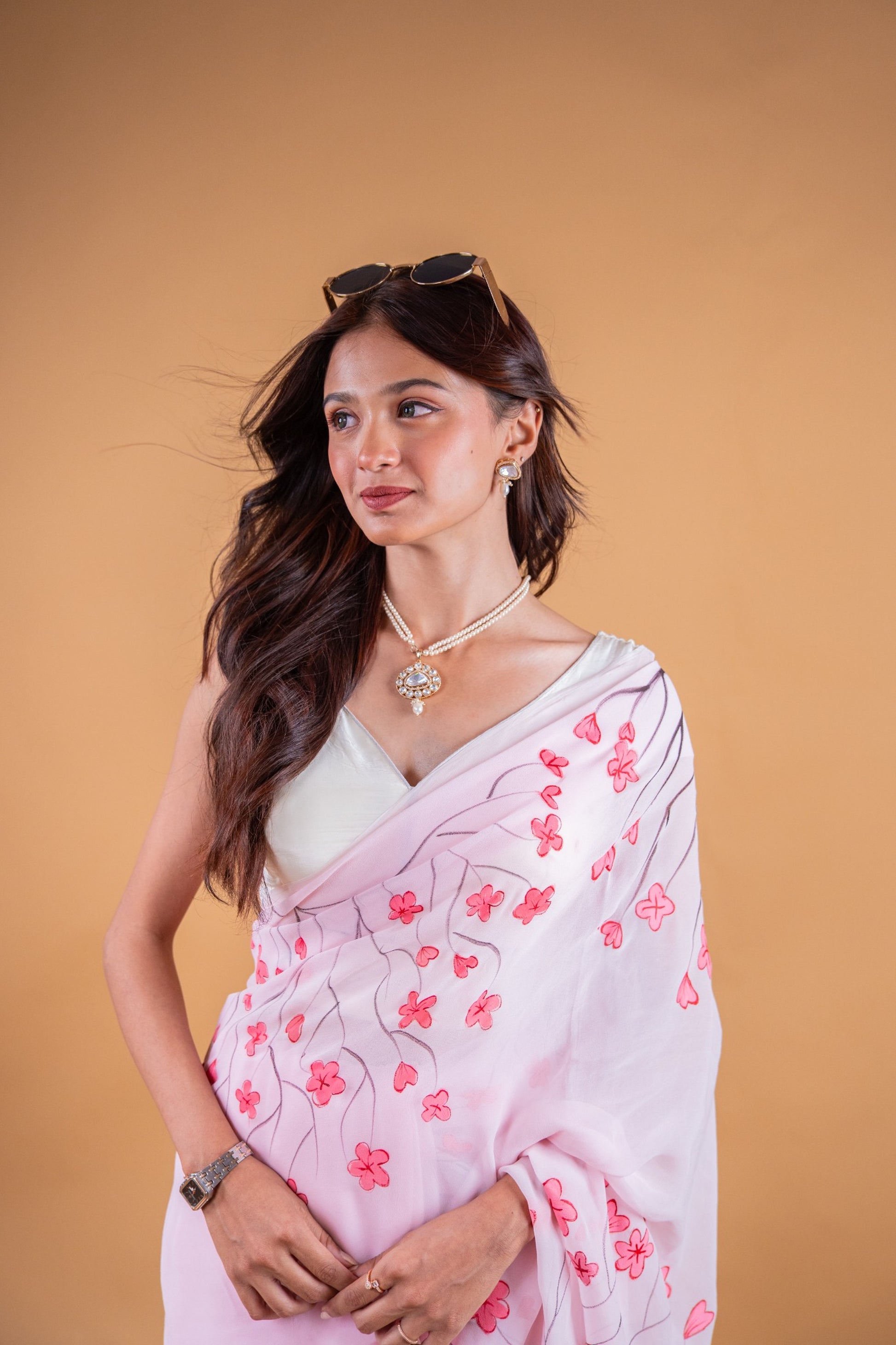 Powder Pink Hand-Painted Georgette Saree - Atulyakarigari