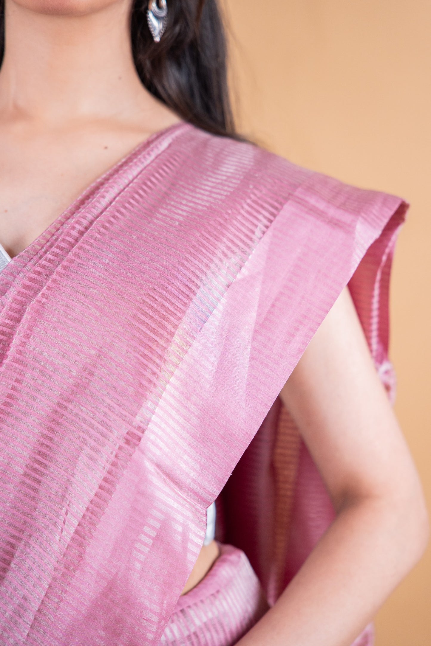 Pink Handwoven Pure Tissue Silk Saree with Zari Stripes - Atulyakarigari