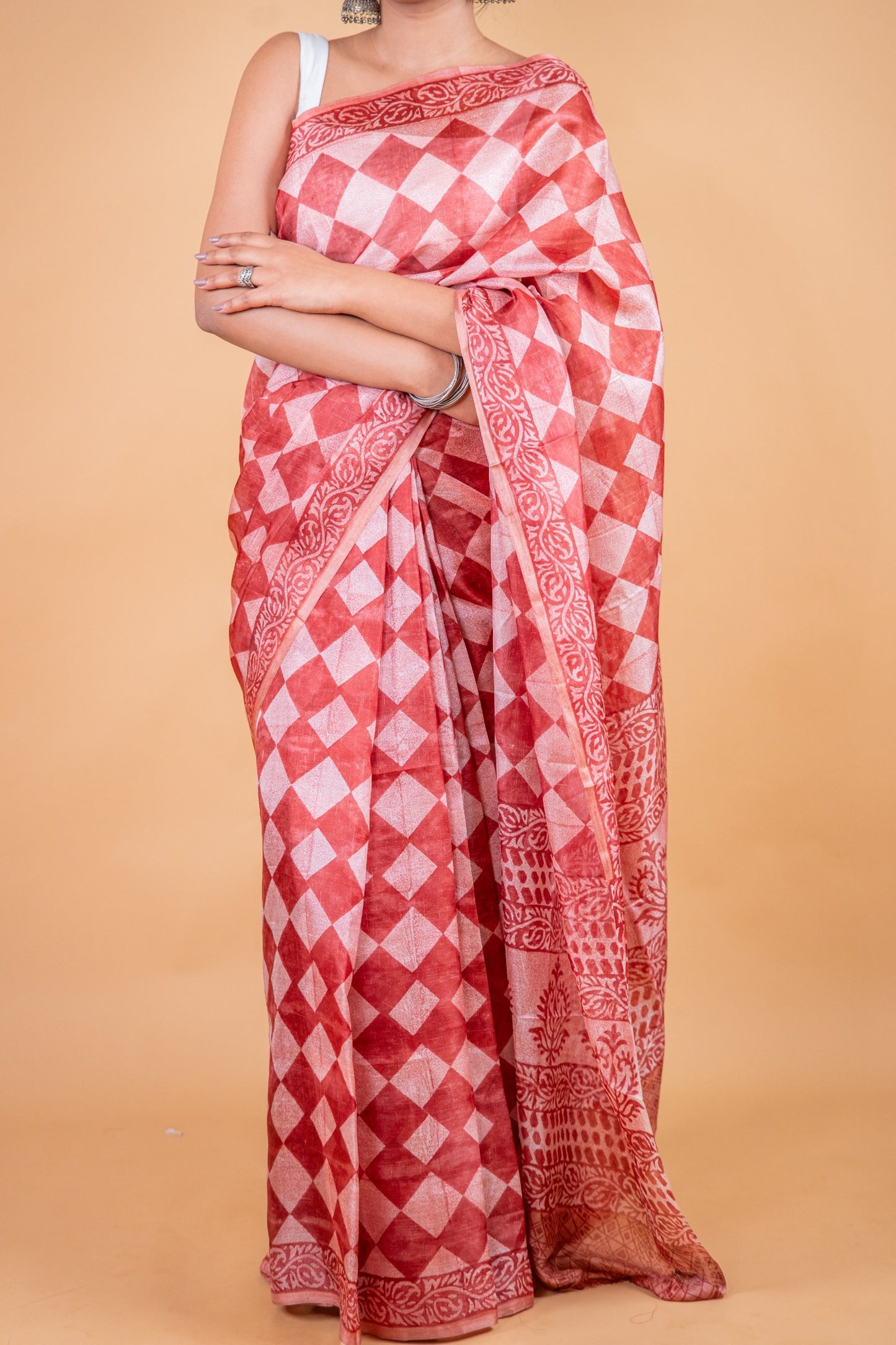 Brown Handwoven Pure Matka Silk Saree with Hand Block Print - Atulyakarigari