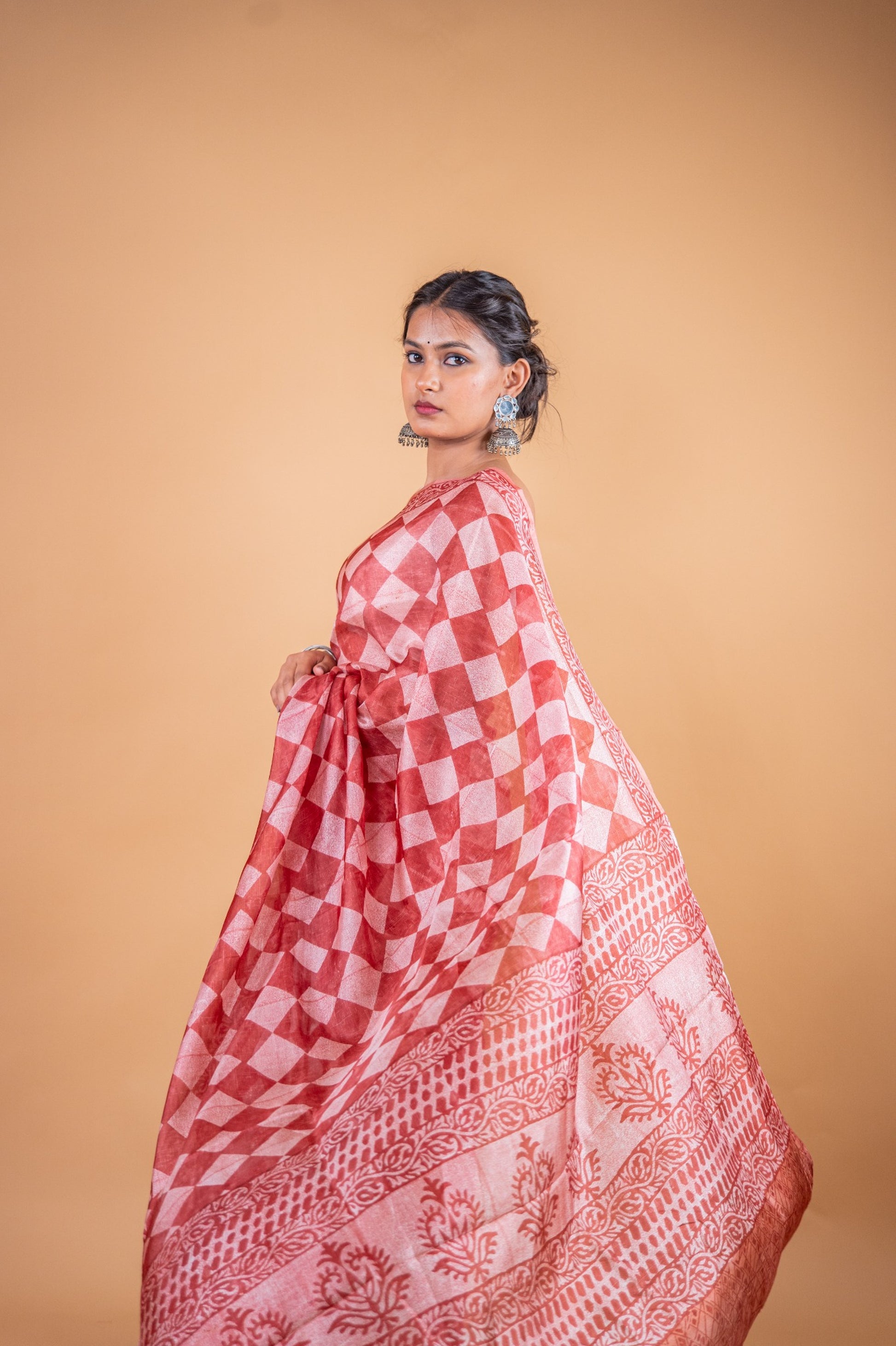 Brown Handwoven Pure Matka Silk Saree with Hand Block Print - Atulyakarigari