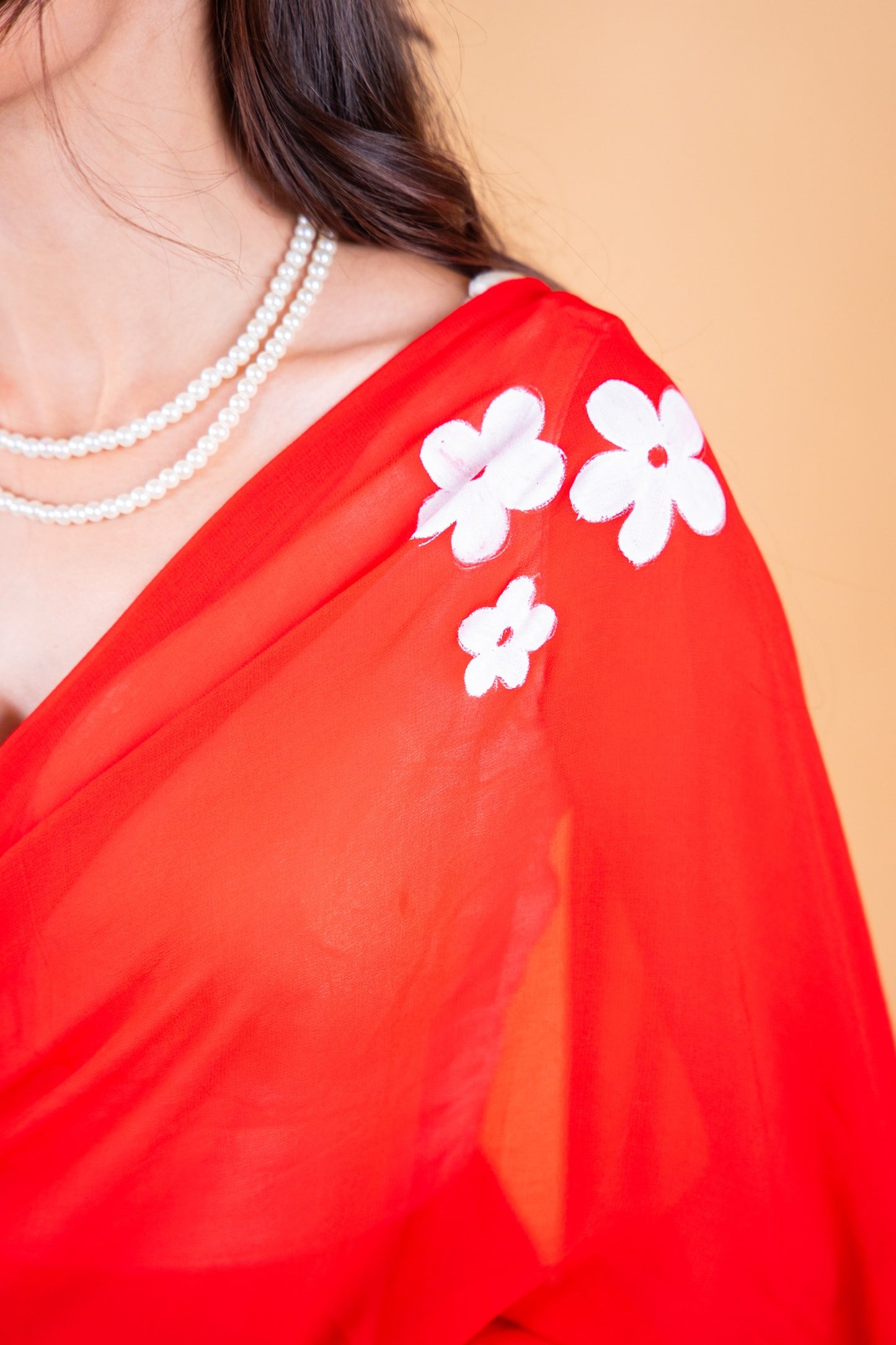Red Hand-Painted Georgette Saree - Atulyakarigari