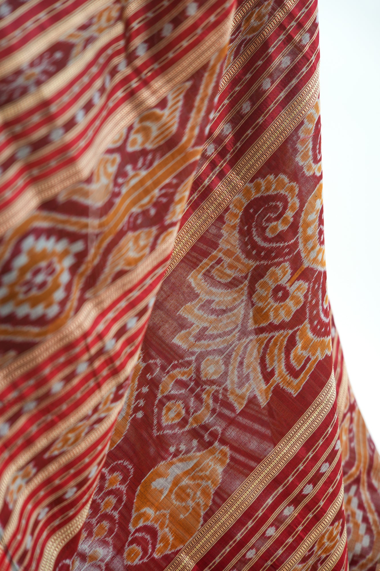 Navy Blue Khandua Silk Saree with Red Narrative Ikat Border