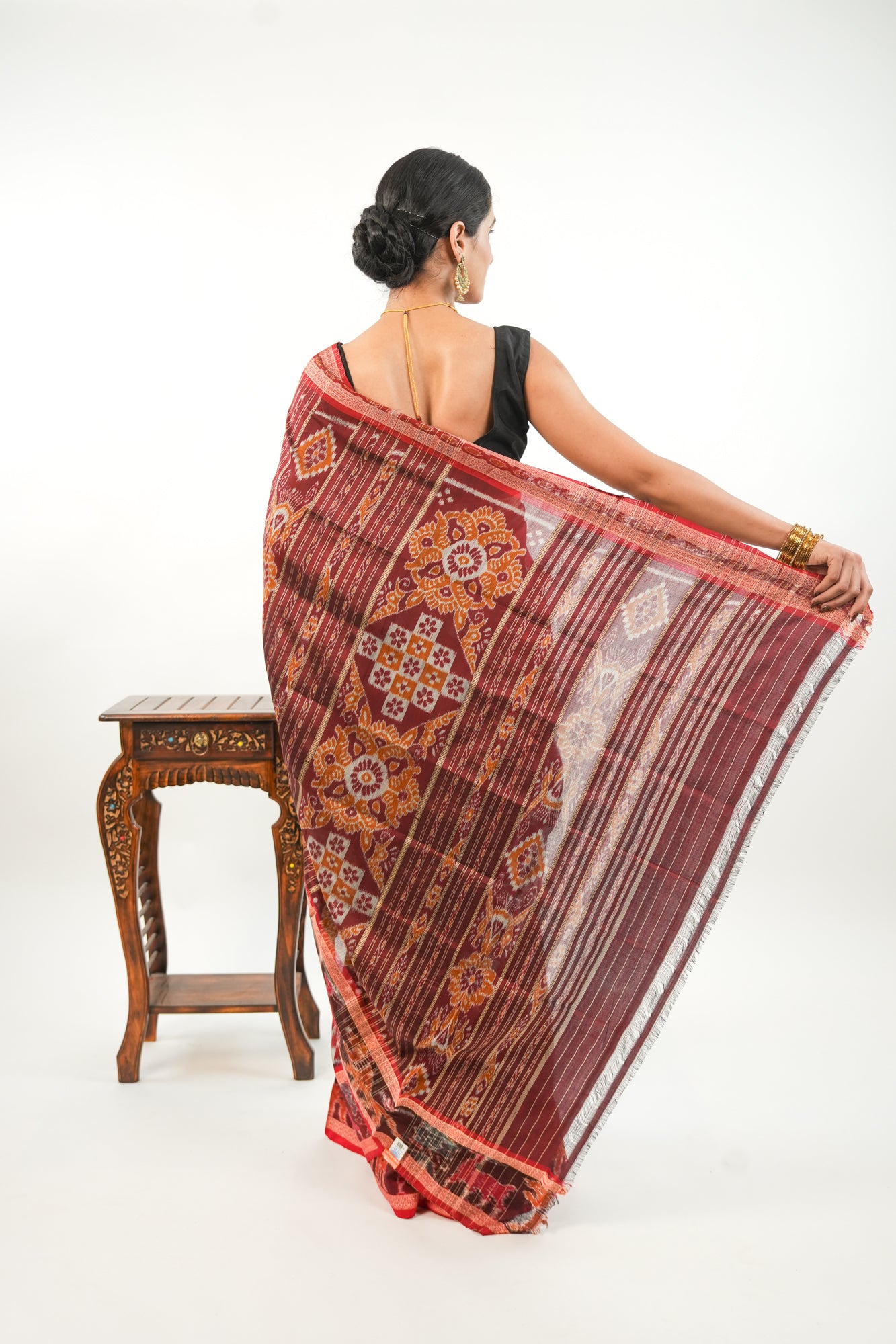 Deep Crimson Red Khandua Silk Saree with Big Ikat Square Motifs