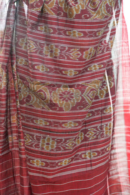 Charcoal Grey Sambalpuri Cotton Saree with Chevron & Temple Border