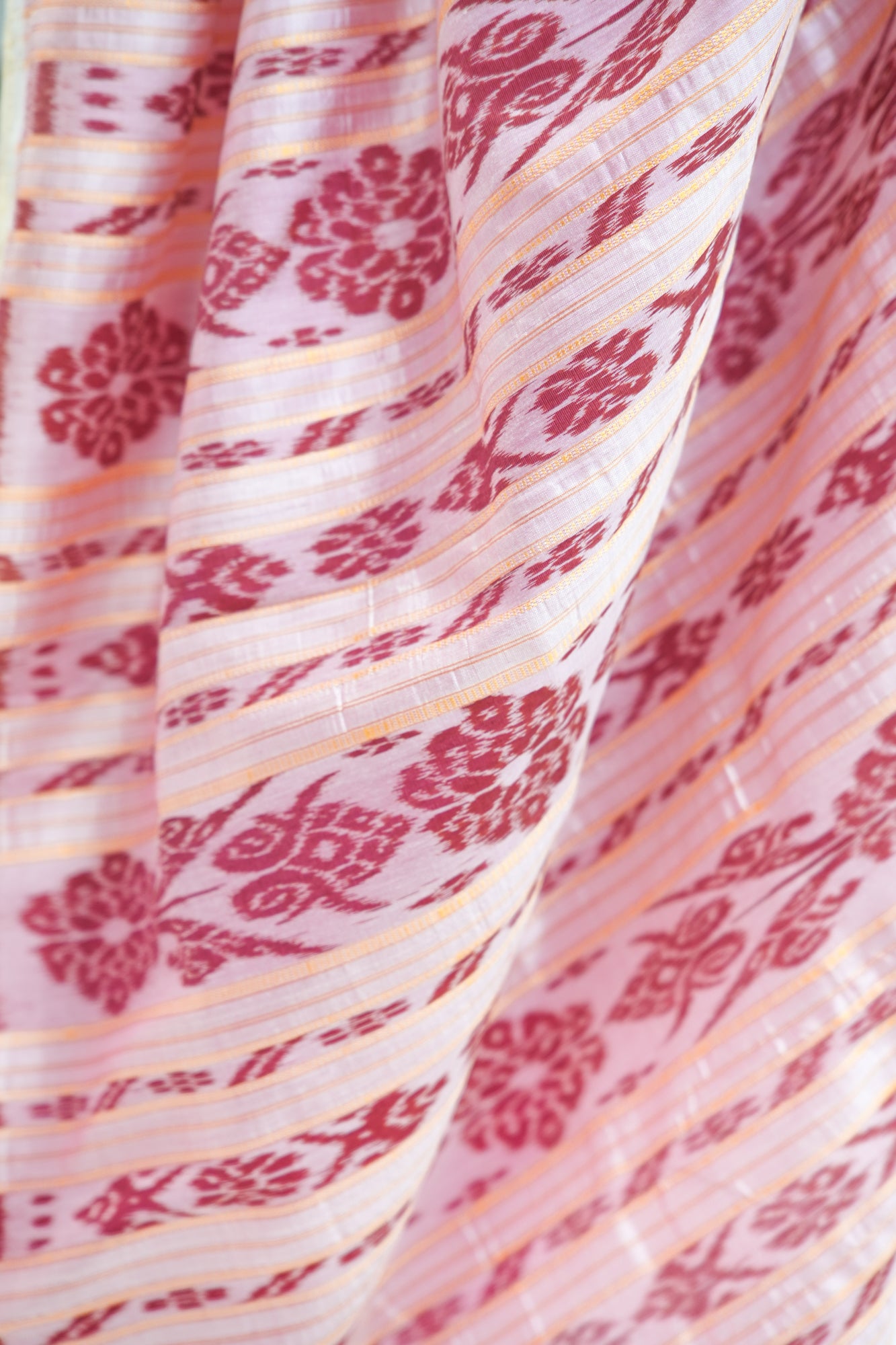 Rani Pink & Cream Khandua Silk Saree with Temple Butti Ikat