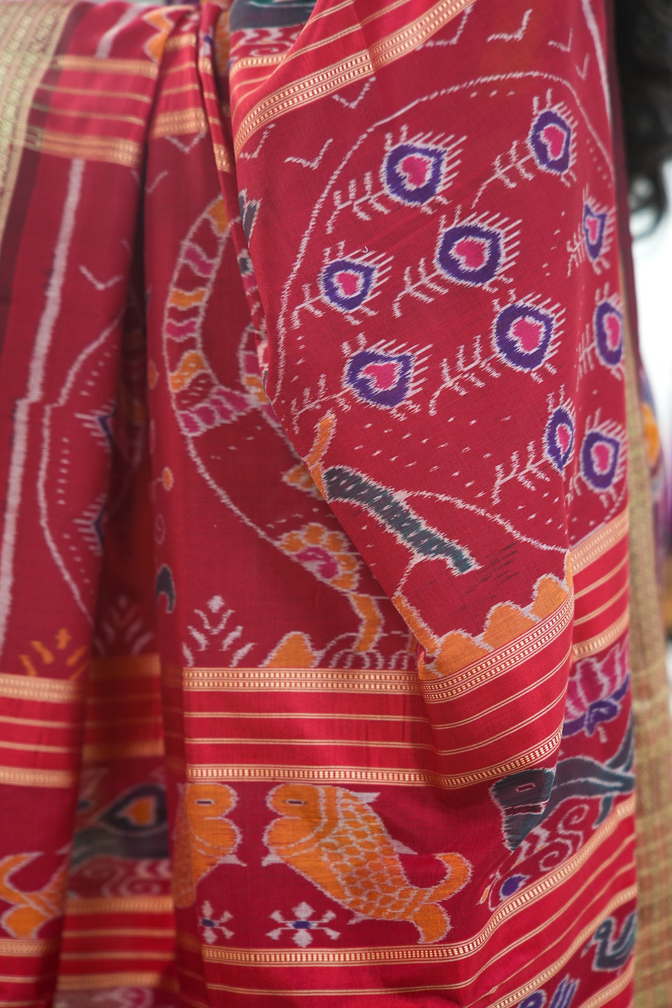 Wine Maroon Khandua Silk Saree with Butterfly & Floral Ikat