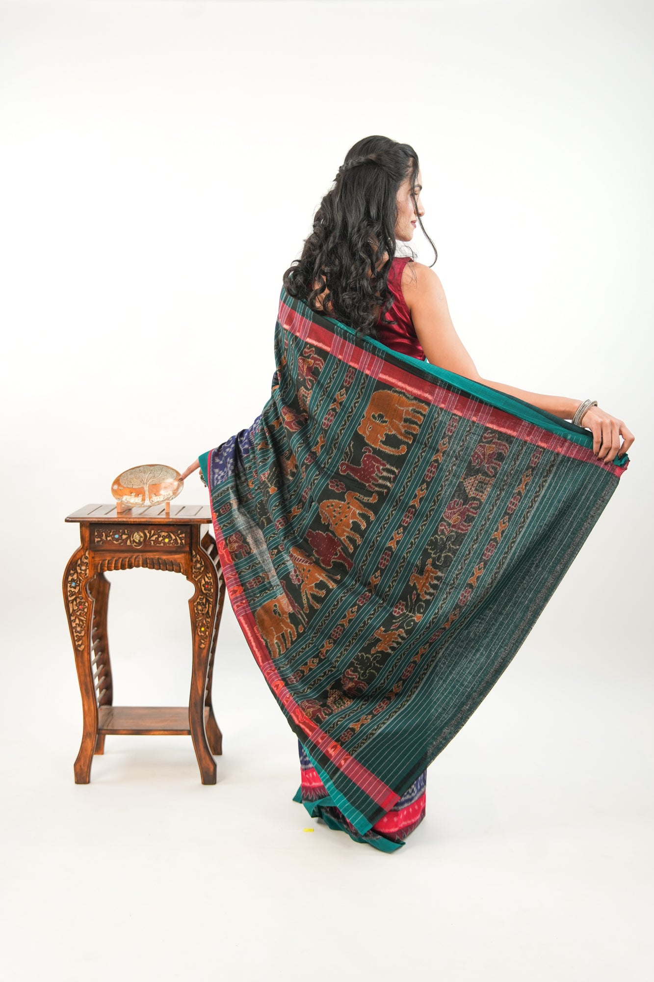 Midnight Blue Sambalpuri Cotton Saree with Temple Ikat Border