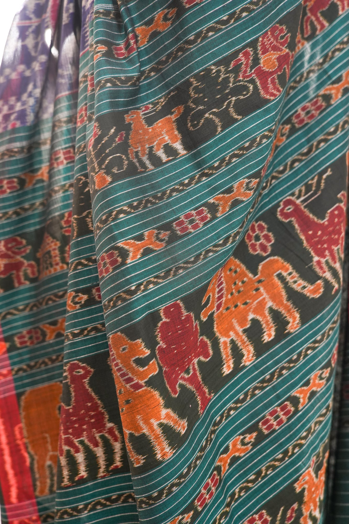 Midnight Blue Sambalpuri Cotton Saree with Temple Ikat Border