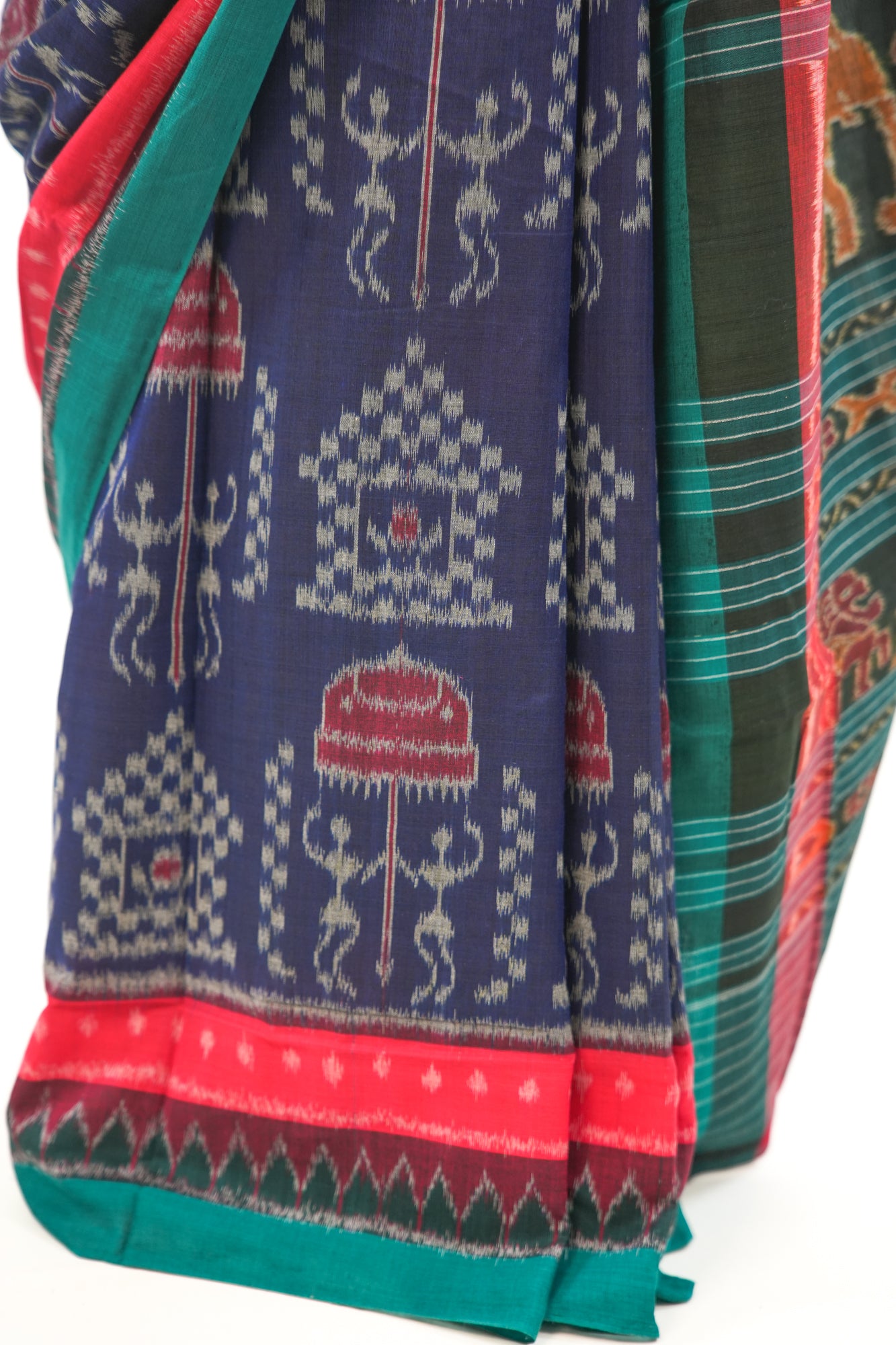 Midnight Blue Sambalpuri Cotton Saree with Temple Ikat Border