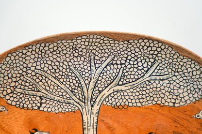 Four Cows Under a Leafy Tree with Birds | Pattachitra painting plate