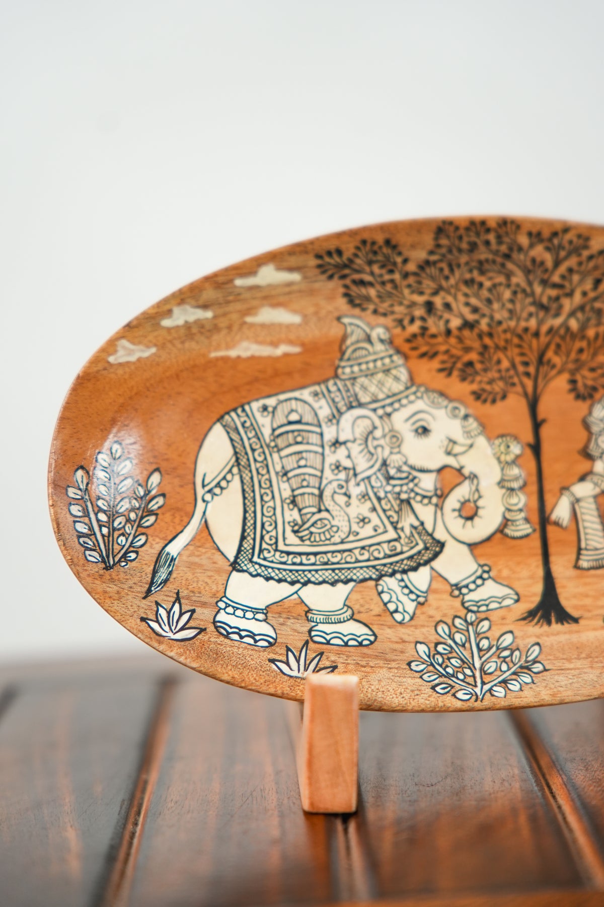 Royal Elephant with Traditional Attendant | Pattachitra painting plate