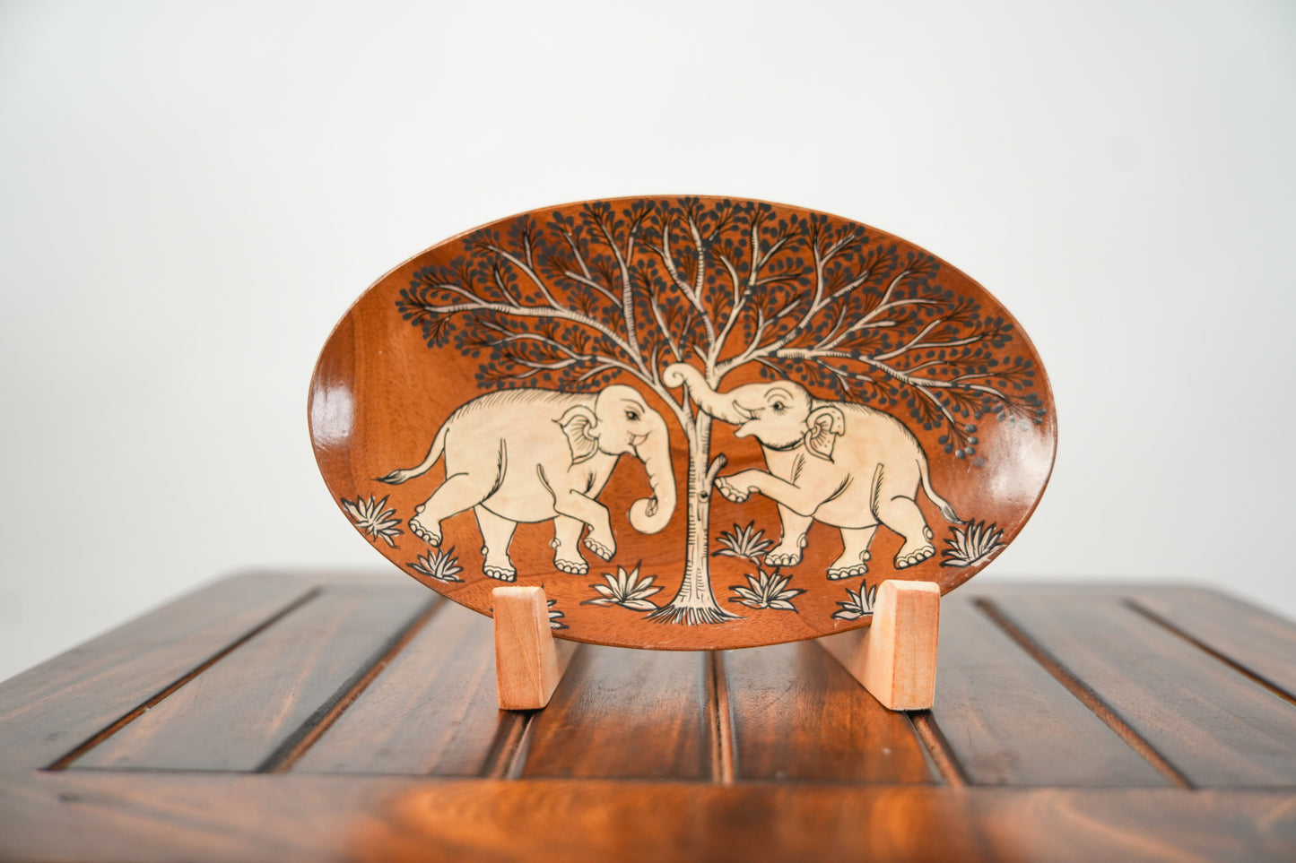Twin Elephants Facing a Central Tree | Pattachitra painting plates