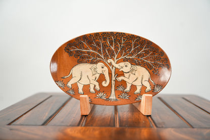 Twin Elephants Facing a Central Tree | Pattachitra painting plates